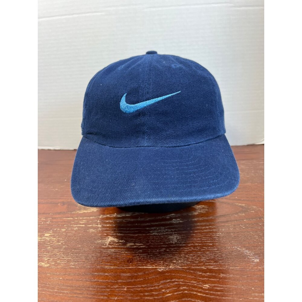 Vintage Nike Unisex Navy Blue Adjustable Baseball Cap With Embroidered Swoosh Lo